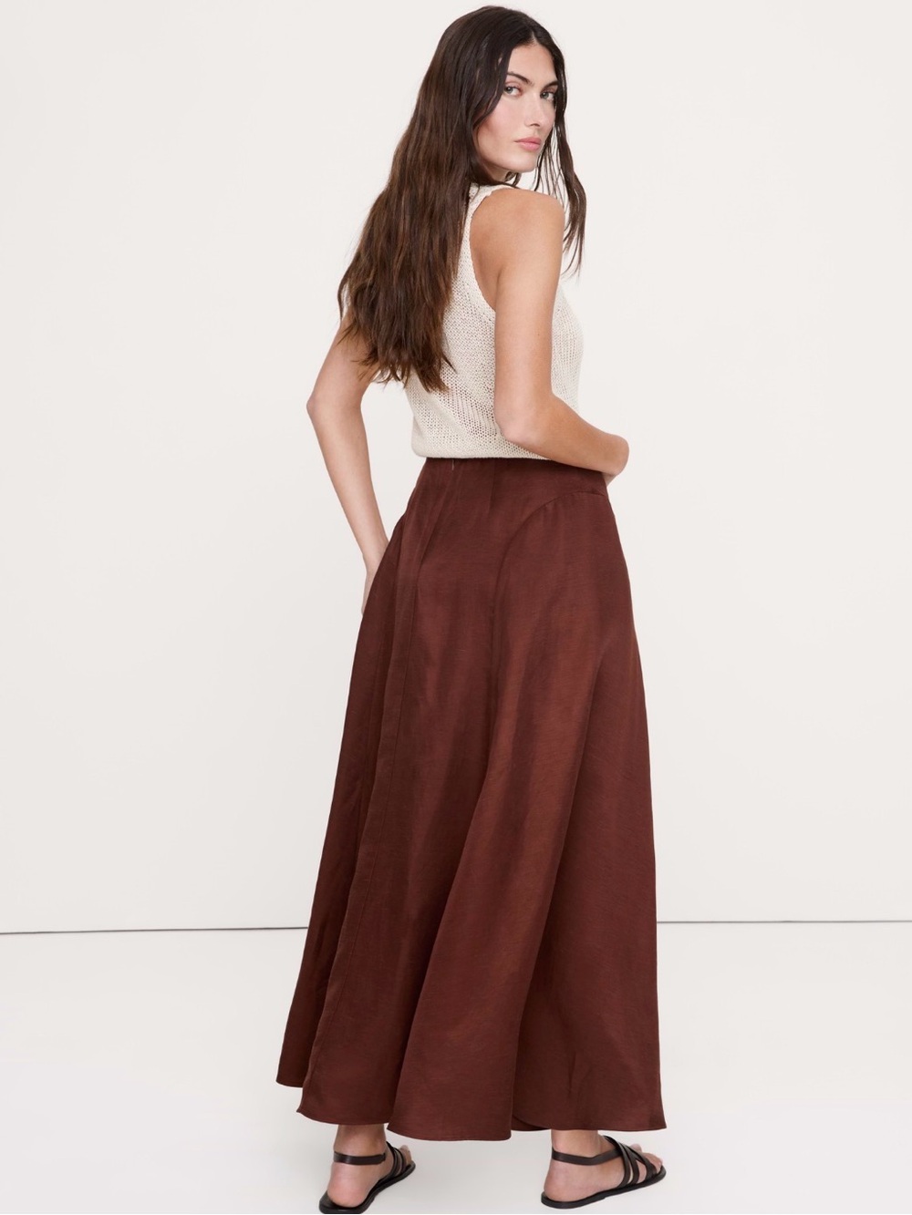 NWT Banana Republic Viscose Linen Maxi Chocolate Brown Skirt Sz L (#900008) - Picture 2 of 6